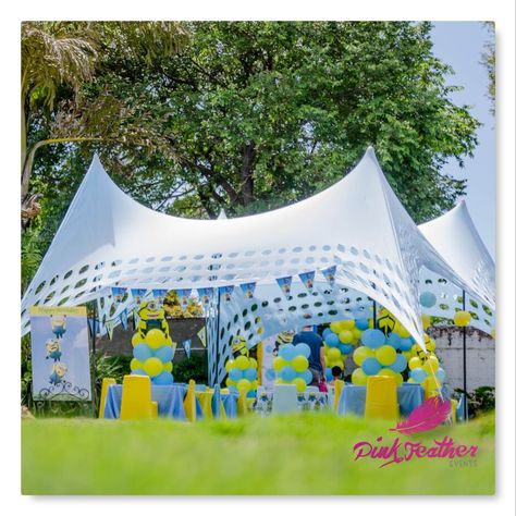 Tent For Party, Stretch Tent, Tent Ideas, Minion Theme, 3d Decor, Theme Birthday, Birthday Party Themes, Minion, Patio Umbrella