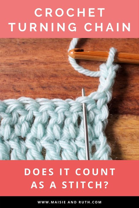 Crochet Turning Chain Crochet Turning Chain Tutorials, Crochet Closing Stitch, Counting Stitches In Crochet, How To Turn In Crochet, How To Turn Crochet Rows, Crochet Chain Stitch Projects, Crochet Turning Chain, Learn Crochet Beginner, Crochet Tips And Tricks