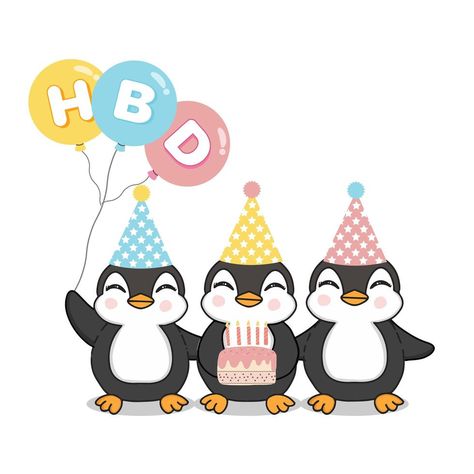 Happy cute penguins celebrating birthday Penguin Birthday Cards, Happy Birthday Penguin, Birthday Penguin, Penguin Birthday Party, Celebrating Birthday, Penguin Theme, Penguin Birthday, Birthday Art, Easy Birthday