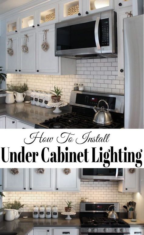 How to install kitchen cabinet lighting under the cabinets with LED tape lights, it's easier than you may think and inexpensive! #kitchen #kitchencabinets #kitchenmakeover Kitchen Underlighting, Cabinet Underlighting, Invisible Lighting, Kitchen Cabinet Lighting, Installing Under Cabinet Lighting, Cupboard Lighting, Under Cupboard Lighting, Installing Kitchen Cabinets, Cupboard Lights