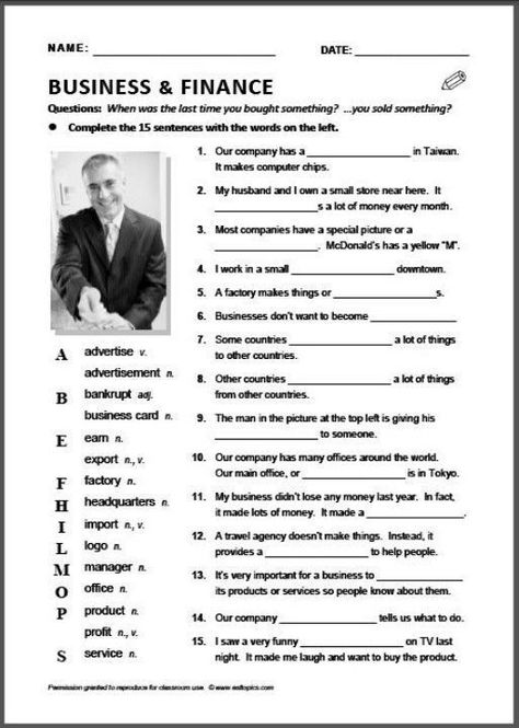 English Printables, Business Worksheet, English Tutor, Relative Clauses, English Lesson Plans, English Worksheet, English Exercises, Business English, Business And Finance