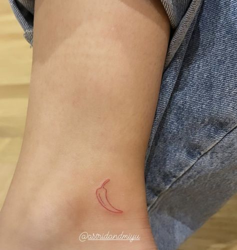 Red Chili Tattoo Minimal, Tiny Chili Pepper Tattoo, Red Chilli Tattoo, Cherry Tattoo Small Simple, Chilly Tattoo, Chili Tattoo Minimal, Chilli Tattoo, Spicy Tattoo, Chili Tattoo