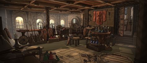 ArtStation - Ghost King - Barracks Interior, Jordan Gibson Barracks Fantasy Art, Fantasy Barracks Concept Art, Fantasy Inn Interior, Barracks Concept Art, Fantasy Barracks, Medieval Backgrounds, Medieval Barracks, Manor Room, Barracks Room