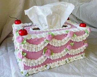 CakeShackCo - Etsy Vintage Pipes, Pink Frosting, Fake Cake, Tissue Box Holder, Cute Bedroom Decor, Ribbon Roses, Cute Room Decor, Box Cake, Tissue Box Covers