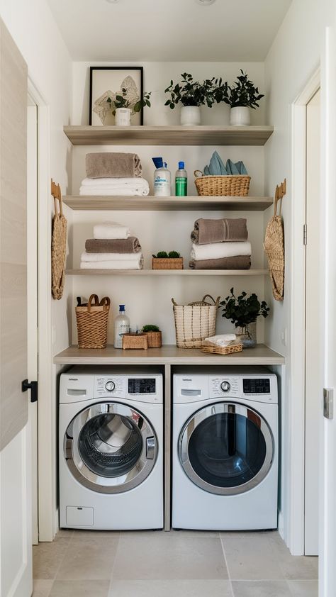 15 Narrow Laundry Room Ideas – The DIY Desire Small Hallway Laundry Room, Mini Utility Room, Long Narrow Mud Room Ideas, Small Laundry Room Under Stairs, Laundry Nook In Kitchen, Loundry Small Room Ikea, Space Saving Utility Room Ideas, Laundry Nook Ideas Hallways, Small Laundry Rooms Ideas