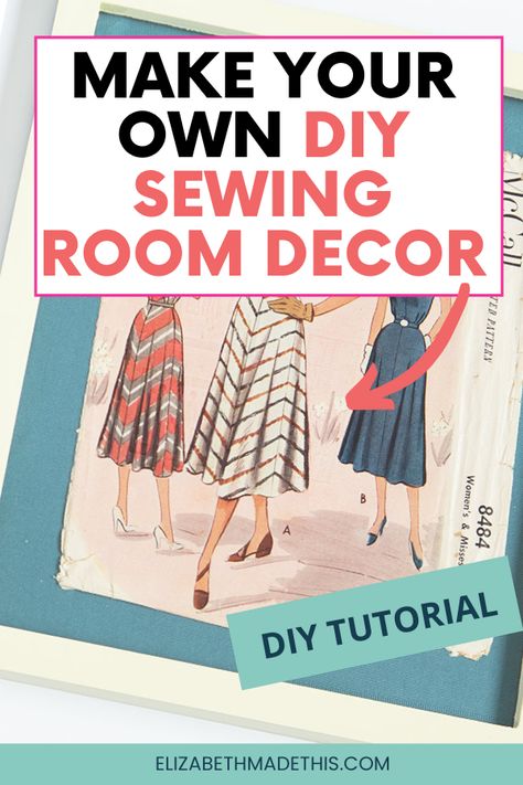 Your sewing room should be an inspirational space, but sewing room decor can be expensive. Make your own DIY sewing wall art with those pretty vintage sewing patterns in your collection. This quick and easy DIY tutorial will make not only some sweet sewing room decorations but also great handmade gifts for people who sew. #sewing #sewingroom #handmadegifts Sewing Room Decor Wall Art, Sewing Room Decorations Ideas Wall Decor, Sewing Room Decorations, Vintage Sewing Rooms, Small Sewing Rooms, Sewing Decor, Sewing Room Inspiration, Colorful Hairstyles, Upcycling Fashion