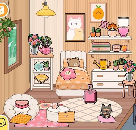 Aesthetic Bedroom Toca Boca, Toca Boca Girl Room Ideas, Toca Boca Neon Rainbow Apartment Ideas, Toca World House Ideas, To A Boca, Toca Life World Room Ideas, Pink And Orange Room, Toca Boca Bedroom Ideas, Toca Boca House Idea