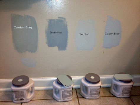 Sherwin Williams Paint Samples bathroom web Grayish Blue Paint Colors, Greyish Blue Paint, Sherwin Williams Comfort Gray, Silver Grey Paint, Media Room Paint Colors, Sea Salt Paint, Sea Salt Sherwin Williams, Blue Images, Interior Paint Colors Schemes