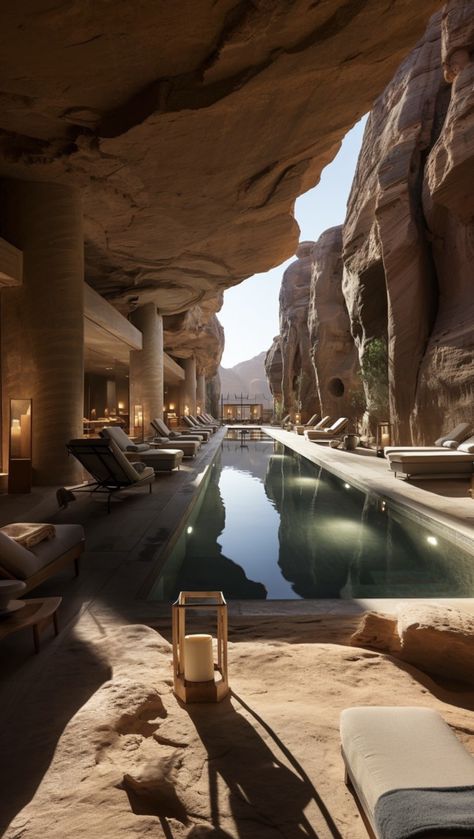 Sandstone Living Room, Dream Backyard Luxury, Spa Layout, Sims Architecture, Tulum House, Wadi Rum Jordan, Bamboo Art, Wadi Rum, Spa Retreat