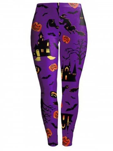 New Halloween Fashion 3D Digital Print Stretchy Leggings Pumpkin Leggings, Halloween Mode, Pumpkin Skull, Purple Pumpkin, Halloween Leggings, Creative Pumpkins, Purple Halloween, Horror Halloween, Stretchy Leggings