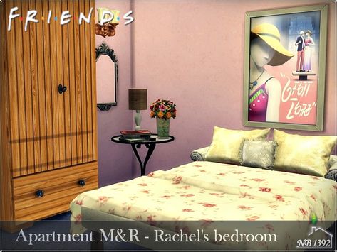 I present my version of the Rachel's bedroom from Monica and Rachel's apartment, inspired by the TV series "Friends". Found in TSR Category 'Sims 4 Bedrooms' Rachel’s Room Friends, Rachel Green Bedroom, Sims 4 Cc Friends Tv Show, Friends Apartment, Sims 4 Bedroom, Sims Ideas, Green Room, M R, Sims 4 Houses