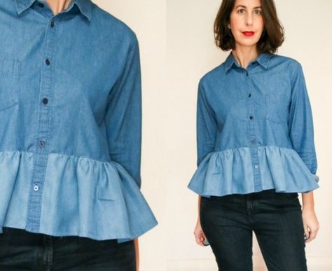 Refashion Denim, How To Make A Ruffle, Men's Shirt Refashion, Diy Clothes Refashion Videos, Umgestaltete Shirts, Diy Clothes For Women, Diy Summer Clothes, Mens Shirt Refashion, Diy Clothes Refashion