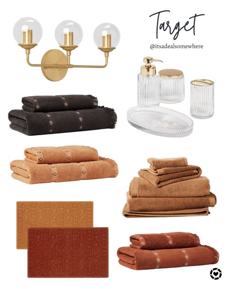 Copper Bathroom Ideas Decor, Rust Orange Bathroom Decor, Orange Towels Bathroom Decor, Bathroom Decor Rust Color, Amber Bathroom Accessories, Cream And Tan Bathroom Ideas, Black White And Terracotta Bathroom, Burnt Orange Bathroom Ideas Decor, Bathroom Earthy Decor