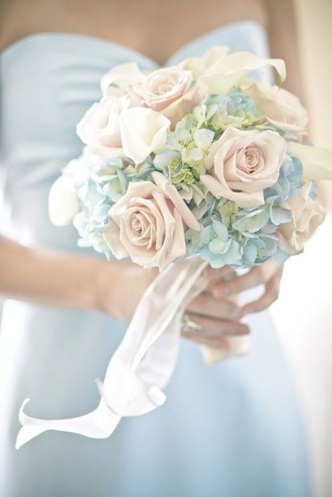 Blue Wedding Flowers Bouquet, Blue And Blush Wedding, Blue Wedding Dress, Blue Wedding Bouquet, Light Blue Wedding, Tea Party Wedding, Blue Wedding Flowers, White Wedding Bouquets, Pastel Wedding