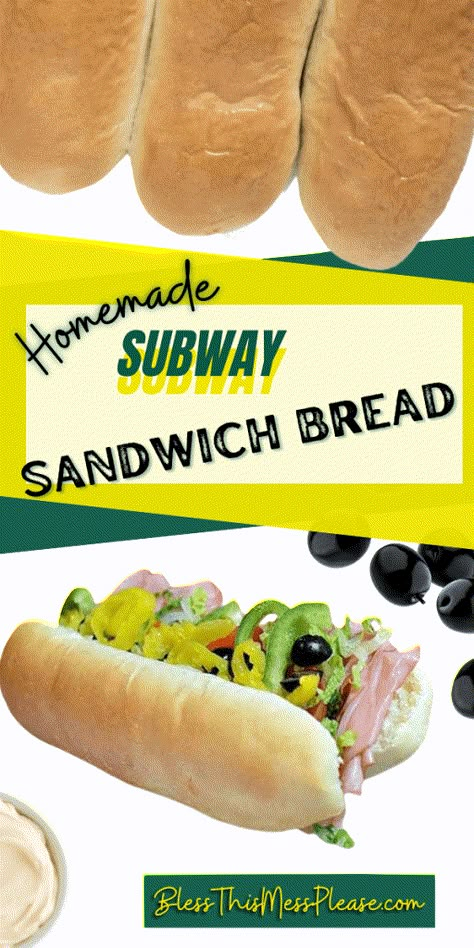 Homemade Sub Bread, Subway Sandwich Bread Recipe, Homemade Bread For Sandwiches, Homemade Subway Bread, Subway Subs Ideas, Subway Wheat Bread Recipe, Easy Hoagie Roll Recipe, Subway Buns Recipe, Subway Sandwich Ideas Copycat Recipes