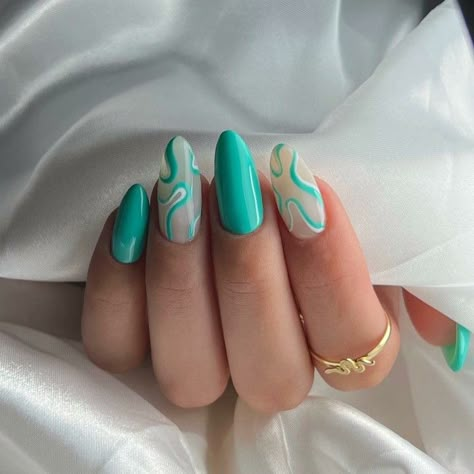 Cruise Nails, Aqua Nails, Teal Nails, Turquoise Nails, Hippie Nails, Almond Acrylic Nails, Fire Nails, Funky Nails, Fancy Nails