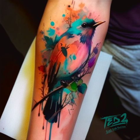 Bird Watercolor Tattoo, Watercolor Tattoo Design, Watercolor Tattoo Sleeve, Bird Design Tattoo, Bird Tattoo Back, Tattoo Mom, Watercolor Bird Tattoo, Watercolour Tattoos, 3d Butterfly Tattoo