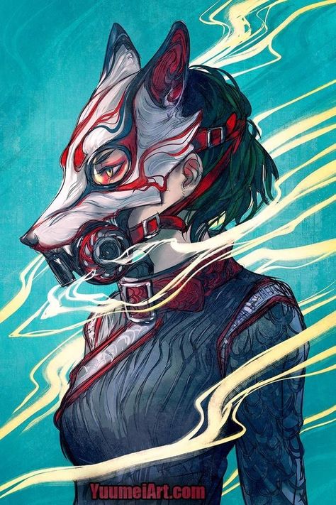 Yuumei Art, Kitsune Mask, Mask Drawing, Arte Robot, Arte Cyberpunk, Japon Illustration, Samurai Art, Masks Art, Arte Sketchbook