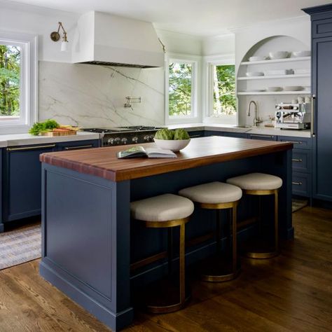 Blue Island in Neutral Contemporary Kitchen Transitional Breakfast Nook, Moody Kitchen, Neutral Contemporary, Ceiling Details, Whimsical Kitchen, Exterior Color Palette, Blue Kitchen Cabinets, Neutral Kitchen, Island Countertops