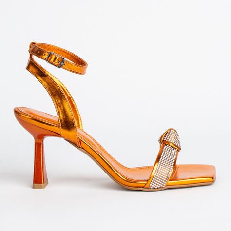 Open Heels, Medium Heels, Metallic Orange, Strap High Heels, Fairy Shoes, Orange Heels, High Heeled Sandals, Shoe Crafts, Chic Heels