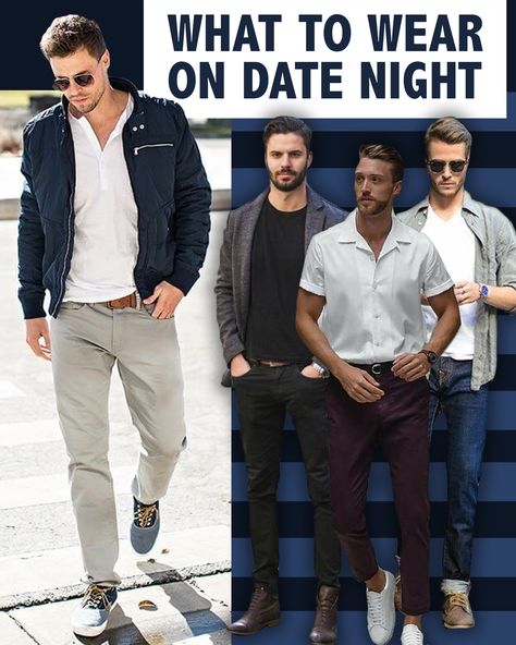 Not sure what to wear on date night?  Here's a little guide to help you out... 👀  #menswear #date #datenight #goingout #style #mens #fashion #mensstyle #outfit #trending #howto #advice #howtowear #man #losangeles #la #nyc #newyork Men Dinner Date Outfit, Dinner Date Outfit Men Night, Men Dinner Outfit Night Casual, Male Date Night Outfit, Mens Dinner Date Outfit, Dinner Date Outfits Men, Men Dinner Outfit Night, Mens Dinner Outfit, Mens Date Night Outfit