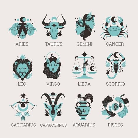 Hand drawn zodiac sign collection Free Vector Gemini And Pisces, Zodiac Sign Designs, Zodiac Signs Symbols, Aries And Aquarius, Gemini And Libra, Zodiac Sign Tattoos, Sagittarius Sign, Aries Sign, Virgo Sign