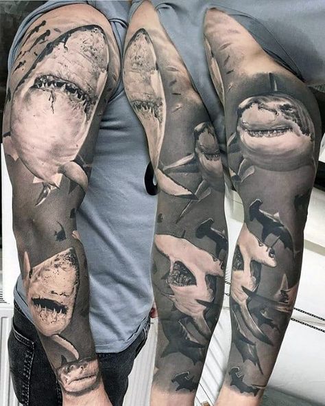 30 Shark Tattoo Sleeve Designs For Men - Marine Life Ink Ideas