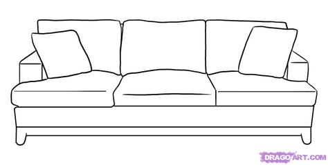 drawings of sofas | how to draw a couch step 5 Couch Perspective Drawing, Sofa Art, Couch Reference Drawing, Couches Drawing, How To Draw Sofa Step By Step, Couch Sketch, How To Draw A Sofa, How To Draw A Couch Step By Step, Couch Drawing Reference