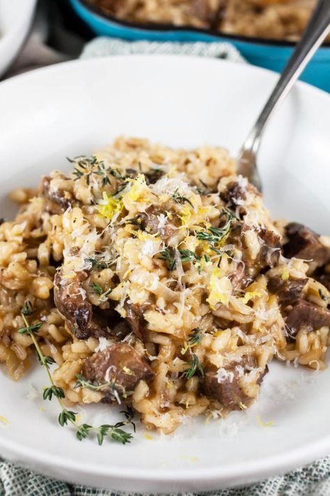 Short Rib Risotto with Italian Braised Beef | The Rustic Foodie® Braised Beef Risotto, Short Ribs Risotto, Beef Risotto Recipes, Short Rib Risotto Recipe, Short Rib Risotto, Cabbage Roll In A Bowl, Beef Risotto, Tiktok Template, Gluten Free Beef Stew