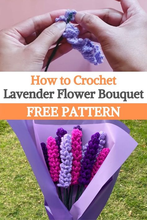 Crochet Lupine Flower, Crochet Lavender Pattern Free, Lavender Crochet Tutorial, Lavender Crochet Pattern Free, Always Free Amigurumi Patterns, Free Lavender Crochet Pattern, Roses Crochet Pattern Free, Lavender Crochet Flower, Crochet Bouquet Free Pattern