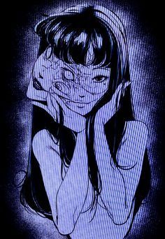 Purple Spotify Playlist Covers, Blue Gothic Wallpaper, Tomie Junji Ito Wallpaper, Horror Anime Aesthetic, Tomie Wallpaper, Junji Ito Wallpaper, Manga Tomie, Junji Ito Art, Tomie Kawakami