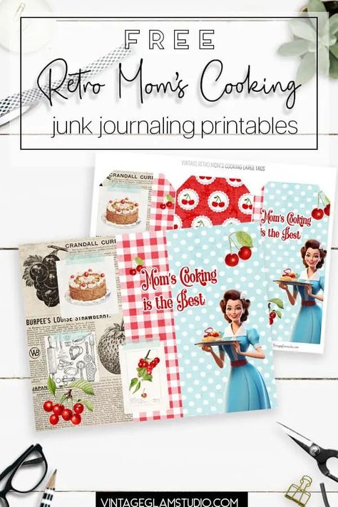 Free Retro Moms Cooking Junk Journaling Printables - Recipe Junk Journal, Junk Journal Ideas Free Printable, Free Printable, Free Junk Journal Vintage Printables, Junk Journal Ideas, Junk Journal Words Free Printable, Cookbook Junk Journal, Junk Journal Pocket Templates Free Printable, Free Printable Junk Journal Kits