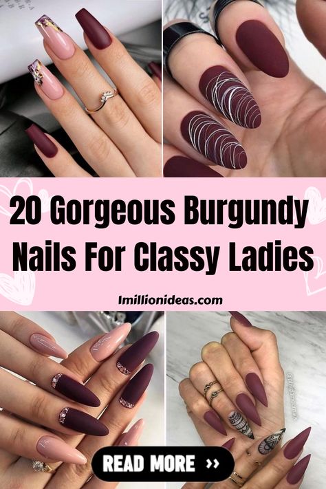 [object Object] Mahogany Nails Acrylic, Burgundy And Mauve Nails, Fancy Party Nails, Burgundy Accent Nails, Wine Nail Art Design, Burgundy Winter Nail Designs, Burgundy Wedding Nails Brides, Burgundy And White Nail Designs, Burgundy And Black Nails Acrylic