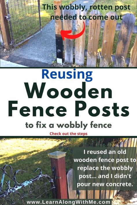 Fixing a wobbly fence by replacing the rotten fence post and reusing another wooden fence post in its place. I show the steps I take when I'm reusing wooden fence posts. Farm Fence Gate, Old Wooden Fence, Tall Potted Plants, Privacy Fence Ideas, Deck Railing Planters, Balcony Shade, Wood Fence Post, Wooden Fence Posts, Balcony Curtains