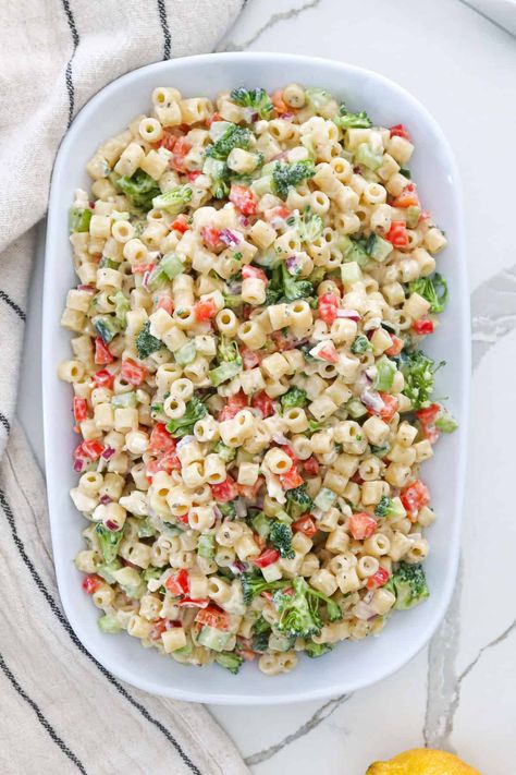 Ditalini Pasta Salad (Quick & Delicious)! Ditalini Pasta Salad Recipes, Ditalini Pasta Salad, Pasta Salad No Mayo, Ditalini Pasta Recipes, Recipes With Ditalini Pasta, Grilled Protein, Rotini Pasta Salad, Cookout Sides, Wedding Sides