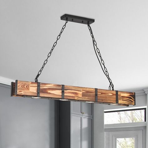 Gracie Oaks Breiden 4 - Light Kitchen Island Linear LED Pendant & Reviews | Wayfair Wood Kitchen Island, Kitchen Island Chandelier, Kitchen Island Linear Pendant, Light Kitchen Island, Island Pendant Lights, Kitchen Island Lighting Pendant, Farmhouse Chandelier, Light Kitchen, Kitchen Island Pendants