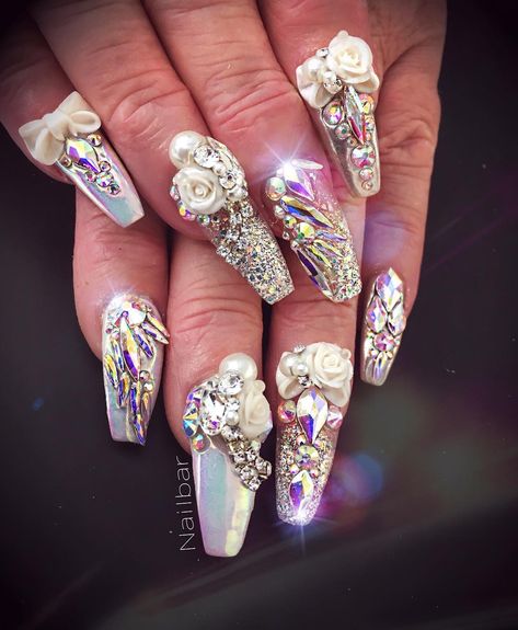 Heavy Nails Design, Heavy Nail Art Design, Jersey Nails, Extreme Nails, Nails Rhinestones, 3d Nail Art Designs, Fab Nails, Plain Nails, Nails Trends