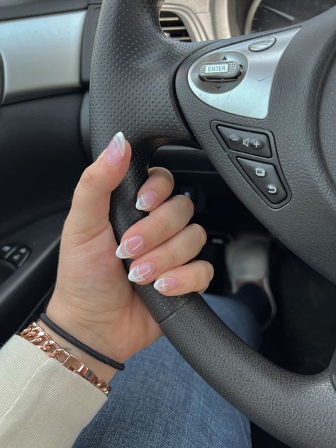 Short Acrylic Nails Almond Simple, Trendy Nails Acrylic Almond French Tip, Nails For Graduation Almond, French Nails For Prom, French Vacation Nails, Birthday Nails Neutral, Almond French Tip Short, French Tip Nail Ideas Almond, White French Tip Ideas