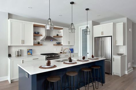 How Much Overhang Should A Kitchen Island Have? Kitchen Island No Overhang, Kitchen Island Overhang, Range Backsplash, Waterfall Island Kitchen, Kitchen Work Triangle, Semi Custom Cabinets, Sink In Island, Cabinet Door Styles, New Kitchen Designs