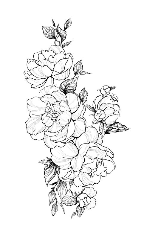 Flower Tattoo Designs Sketches, Flower Vine Tattoos, Flower Tattoo Stencils, Flower Tattoo Drawings, Line Art Flowers, Tattoo Background, Beautiful Flower Tattoos, Flower Line Drawings, Plant Tattoo