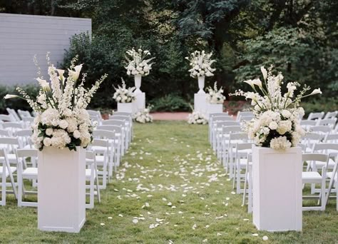 Arbor Flowers Wedding Outdoor Ceremony, Wedding Walkway Flowers Aisle Runners, Wedding Pillars With Flowers, Wedding Pedestal Flowers, Simple Aisle Decorations Wedding, Wedding Aisle Florals, Outdoor Ceremony Decorations, Outdoor Ceremony Flowers, Wedding Pillars