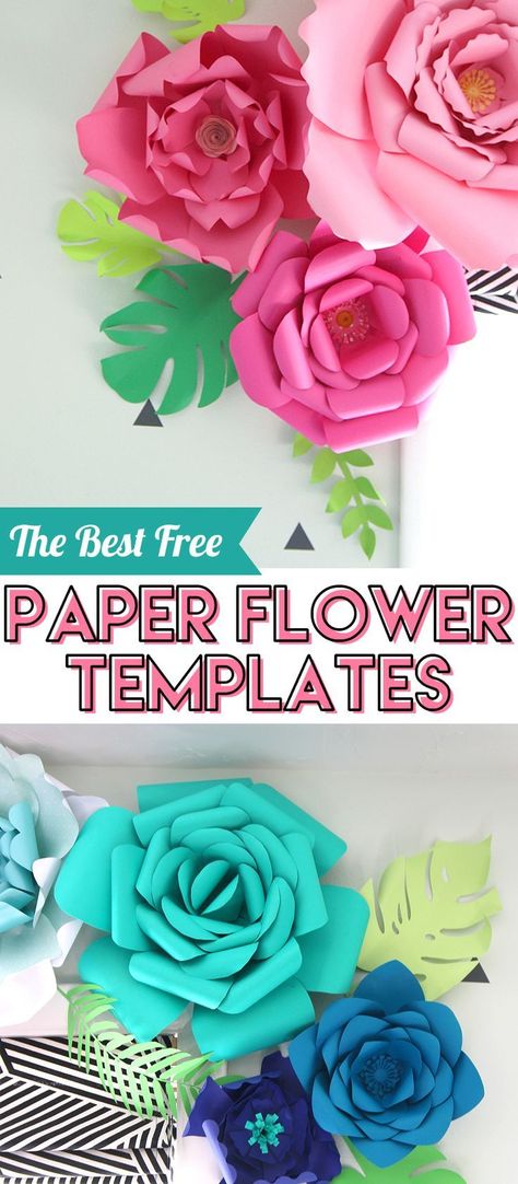 This is a collection of the best free paper flower templates available across the internet. There are many different flower petal shapes and varieties to choose from. You'll love making these gorgeous paper flowers. #paperflowers #papercrafts #crafts #templates Free Paper Flower Templates, Giant Paper Flowers Template, Paper Flower Templates, Flower Petal Template, Paper Rose Template, Fleurs Diy, Easy Paper Flowers, Paper Peonies, Paper Flower Wall Decor