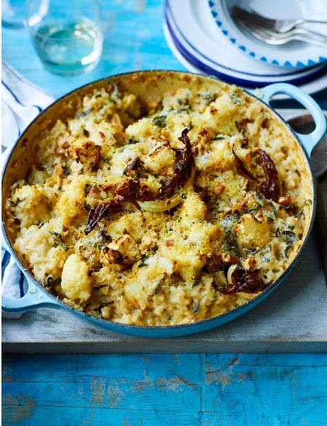 Baked cauliflower, sage and walnut risotto recipe - baking this risotto in the oven intensifies the lovely buttery sage flavours. Recipe Risotto, Sage Risotto, Recipe Cauliflower, Creamy Risotto, Sage Recipes, Cauliflower Risotto, Risotto Recipe, Baked Cauliflower, Vegetarian Pasta