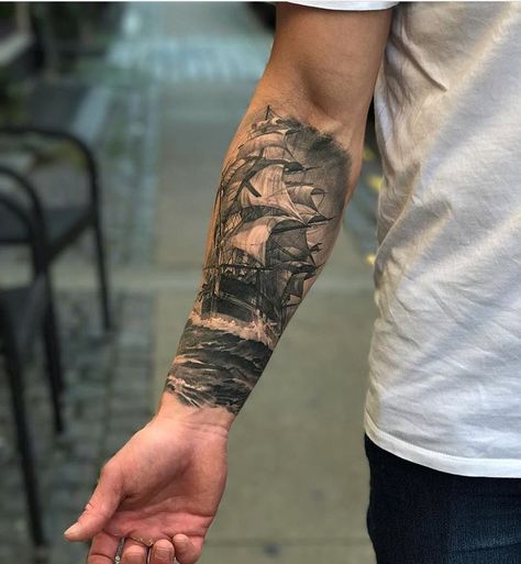 Tattoo Sleeve Nautical, Pirate Tattoo Sleeve, Marine Tattoos, Ship Tattoo Sleeves, Vintage Tattoo Sleeve, Sailing Tattoo, Lace Sleeve Tattoos, Natur Tattoo Arm, Ship Tattoos