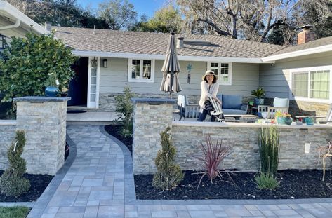 Curb Appeal On A Budget, Porches Ideas, Patio Courtyard, Yard Remodel, Front Yard Patio, Diy Curb Appeal, Courtyard Landscaping, Cement Patio, Front Courtyard