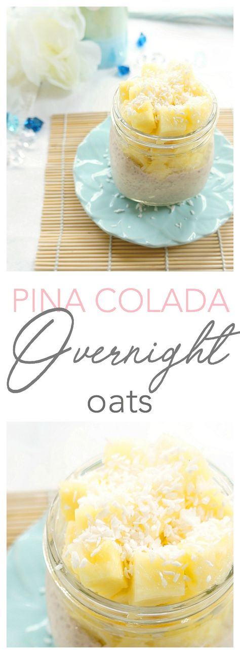 These pina colada overnight oats are a healthy and tropical way to start the day. With fresh flavours of pineapple and coconut, you’ll swear you’re on the beach! Can be made the night before for an easy protein & fibre packed breakfast! | Haute & Healthy Living Pina Colada Overnight Oats, Recipes Overnight Oats, Summer Brunch Recipes, Blended Oats, Healthy Overnight Oats, Overnight Oats In A Jar, Oat Breakfast, Oat Recipes, Easy Breakfasts