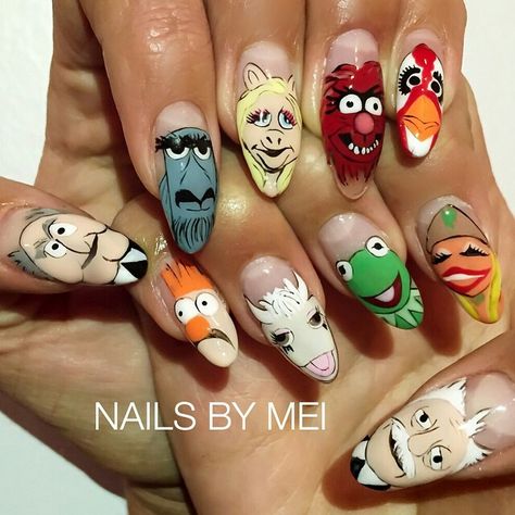 Muppets nails Bang Ideas, Tumblr Nail Art, Disney Nail Designs, Manicure Nail Designs, Nail Art Disney, Party Nails, Disney Nails, Fashion Guide, Art Disney