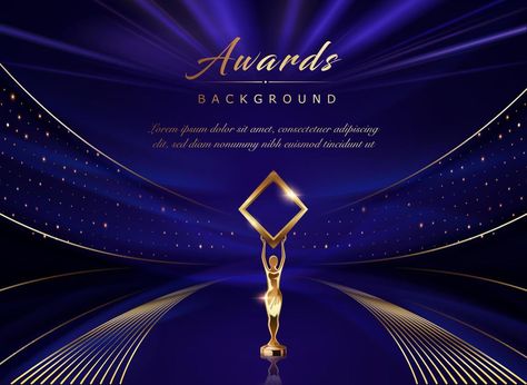 Blue Golden Stage Award Background. Trophy on Luxury Background. Modern Abstract Design Template. LED Visual Motion Graphics. Wedding Marriage Invitation Poster. Award Banner Design, Award Invitation Design, Award Design Graphics, Award Poster Design, Luxury Poster Design, Blue Luxury Background, Luxury Background Design, Award Background, Luxury Graphic Design