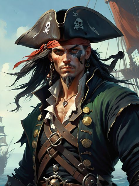 Fantasy Pirate Art Male, Pirate Character Art Male, Pirate Fantasy Art, Dnd Assets, Pirate Portrait, Pirate Man, Pirate Face, Pirate Stuff, Steampunk Characters