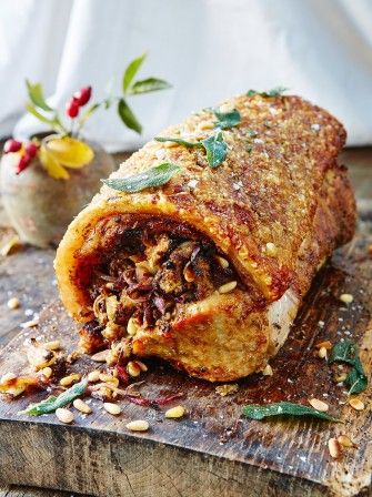 Check out Jamie's delicious pork loin recipe stuffed with a  herby pork, sage, onion and chestnut stuffing, a great option for a Sunday roast. Stuffed Pork, Pork Loin Recipes, Pork Ham, Jamie Oliver Recipes, Roast Dinner, Pork Tenderloin Recipes, Sunday Roast, Pork Dishes, Pork Loin